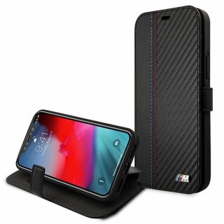 Etui iPhone 12 mini BMW czarne book M Collection PU Carbon Stripe