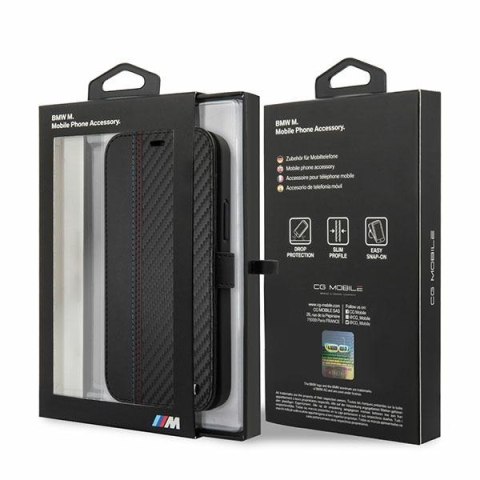 Etui iPhone 12 mini BMW czarne book M Collection PU Carbon Stripe