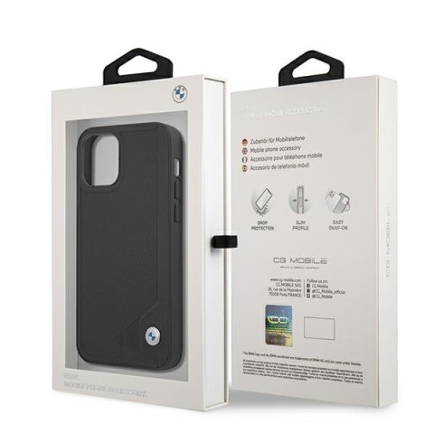 Etui iPhone 12 mini BMW czarne hardcase Leather Deboss