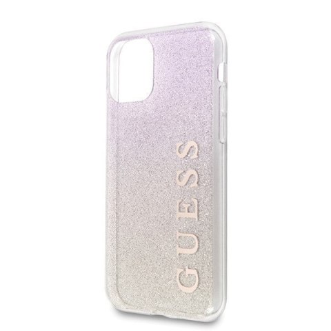 Etui na telefon iPhone 11 Pro Max Guess Gradient Glitter różowo-złoty