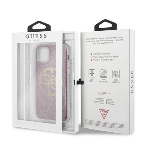 Etui na telefon iPhone 11 Pro Max Guess Różowy Hardcase Glitter 4G