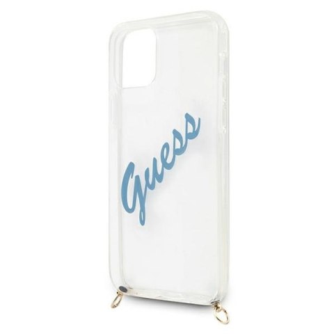 Etui na telefon iPhone 12 mini Guess GUHCP12SCRTVSBL niebieski hardcase