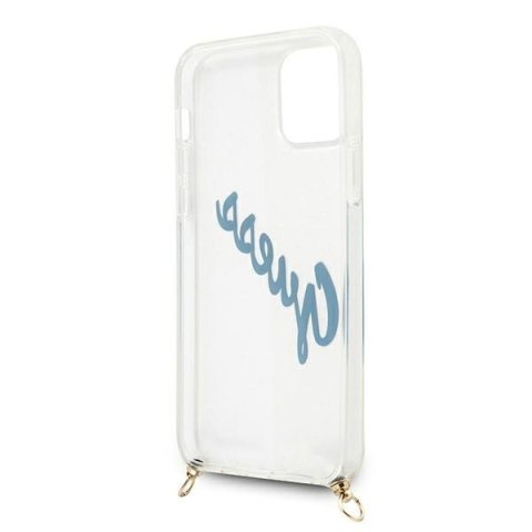 Etui na telefon iPhone 12 mini Guess GUHCP12SCRTVSBL niebieski hardcase