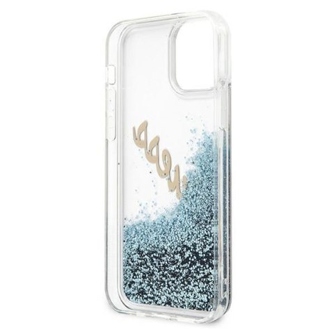 Etui iPhone 12 mini Guess GUHCP12SGLVSBL niebieski hardcase Glitter Vintage Script