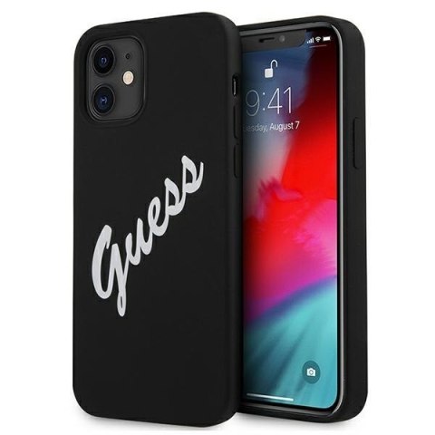 Etui na telefon iPhone 12 mini Guess czarno-białe silikonowe hardcase