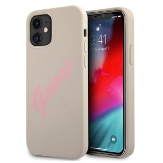 Etui na telefon iPhone 12 mini Guess GUHCP12SLSVSGP szaro-różowy silikon