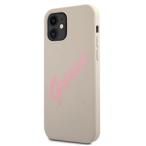 Etui na telefon iPhone 12 mini Guess GUHCP12SLSVSGP szaro-różowy silikon