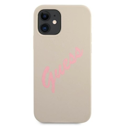 Etui na telefon iPhone 12 mini Guess GUHCP12SLSVSGP szaro-różowy silikon