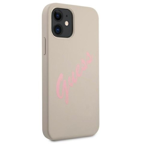 Etui na telefon iPhone 12 mini Guess GUHCP12SLSVSGP szaro-różowy silikon