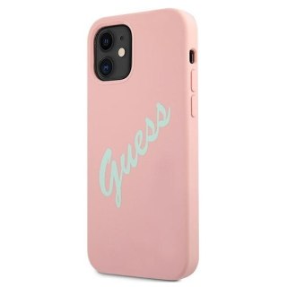 Etui na telefon iPhone 12 mini Guess różowo-zielony silikon Vintage