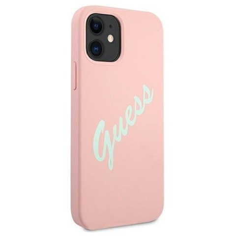 Etui na telefon iPhone 12 mini Guess różowo-zielony silikon Vintage