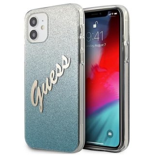 Etui iPhone 12 mini Guess GUHCP12SPCUGLSBL niebieski hardcase Glitter Gradient Script