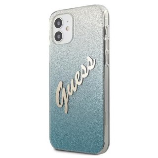 Etui iPhone 12 mini Guess GUHCP12SPCUGLSBL niebieski hardcase Glitter Gradient Script