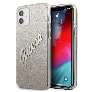 Etui iPhone 12 mini Guess GUHCP12SPCUGLSGO złoty hardcase Glitter Gradient Script