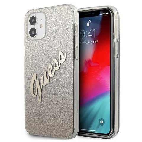 Etui na telefon iPhone 12 mini Guess złoty hardcase Glitter Gradient