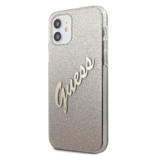 Etui iPhone 12 mini Guess GUHCP12SPCUGLSGO złoty hardcase Glitter Gradient Script