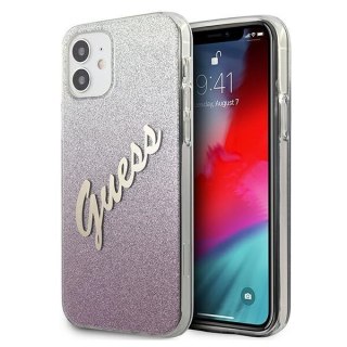 Etui iPhone 12 mini Guess GUHCP12SPCUGLSPI różowy hardcase Glitter Gradient Script