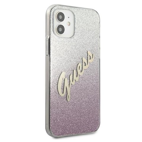 Etui na telefon iPhone 12 mini Guess Glitter Gradient Różowy Hardcase