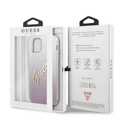 Etui na telefon iPhone 12 mini Guess Glitter Gradient Różowy Hardcase