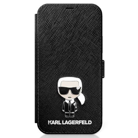 Etui na telefon iPhone 12 mini Karl Lagerfeld czarne Saffiano Metal