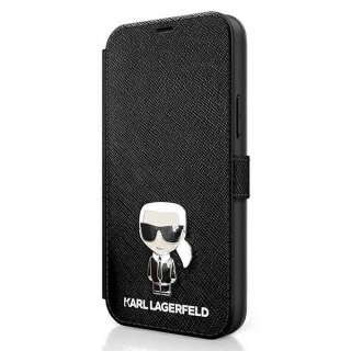 Etui na telefon iPhone 12 mini Karl Lagerfeld czarne Saffiano Metal