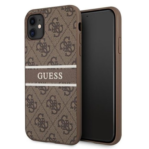 Etui na telefon iPhone 11 Guess GUHCN614GDBR brązowy hardcase 4G Stripe