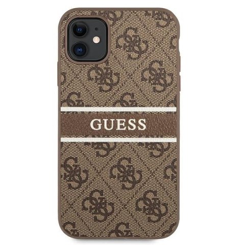 Etui na telefon iPhone 11 Guess GUHCN614GDBR brązowy hardcase 4G Stripe