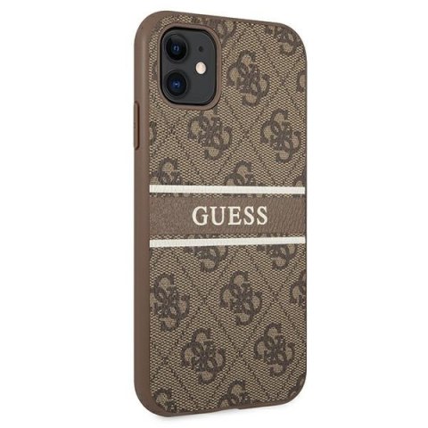 Etui na telefon iPhone 11 Guess GUHCN614GDBR brązowy hardcase 4G Stripe