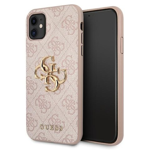 Etui na telefon iPhone 11 Guess różowy hardcase z metalowym logo 4G