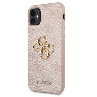 Etui na telefon iPhone 11 Guess różowy hardcase z metalowym logo 4G