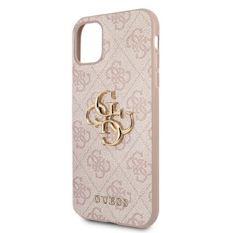 Etui na telefon iPhone 11 Guess różowy hardcase z metalowym logo 4G