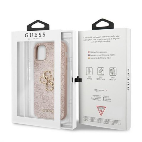 Etui na telefon iPhone 11 Guess różowy hardcase z metalowym logo 4G