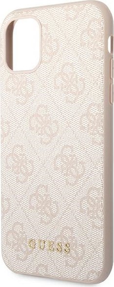 Etui na telefon iPhone 11 Guess różowy hardcase 4G Metal Gold Logo