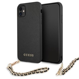 Etui na telefon iPhone 11 Guess GUHCN61SASGBK Saffiano Chain czarny