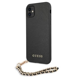 Etui na telefon iPhone 11 Guess GUHCN61SASGBK Saffiano Chain czarny