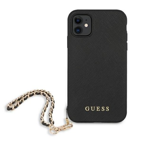 Etui na telefon iPhone 11 Guess GUHCN61SASGBK Saffiano Chain czarny