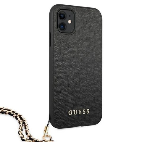 Etui na telefon iPhone 11 Guess GUHCN61SASGBK Saffiano Chain czarny