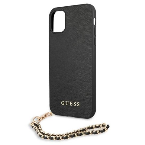 Etui na telefon iPhone 11 Guess GUHCN61SASGBK Saffiano Chain czarny