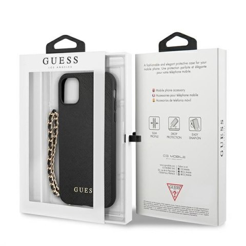 Etui na telefon iPhone 11 Guess GUHCN61SASGBK Saffiano Chain czarny