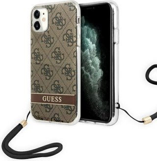 Etui na telefon iPhone 11 Guess 4G Print Strap brązowe eleganckie