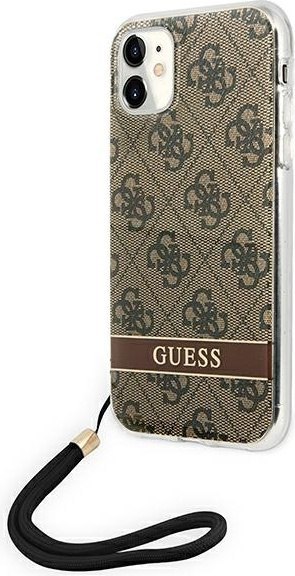 Etui na telefon iPhone 11 Guess 4G Print Strap brązowe eleganckie