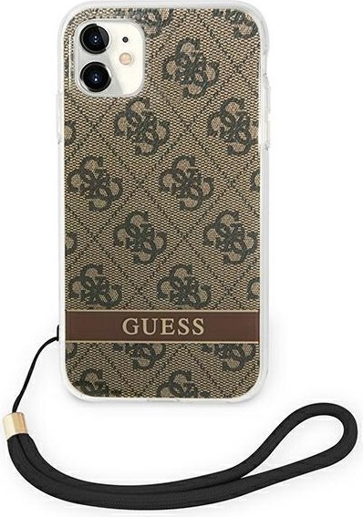 Etui iPhone 11 Guess 4G Print Strap brązowe