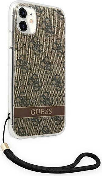 Etui iPhone 11 Guess 4G Print Strap brązowe