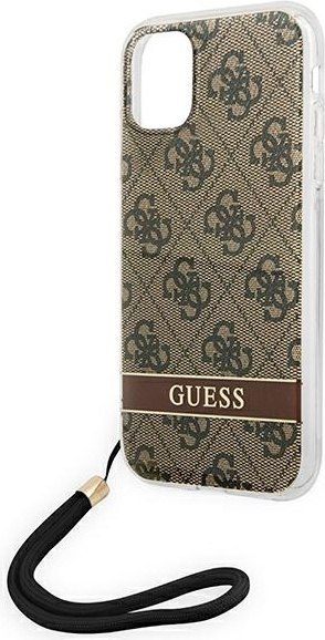 Etui iPhone 11 Guess 4G Print Strap brązowe