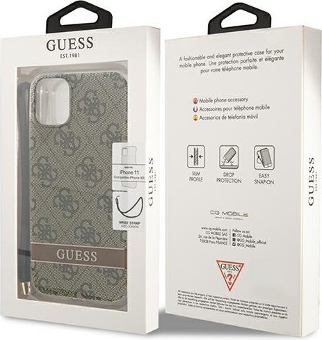 Etui iPhone 11 Guess 4G Print Strap brązowe