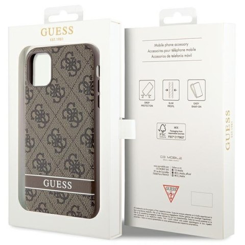 Etui na telefon iPhone 11/XR Guess GUHCN61P4SNW brązowy hardcase 4G Stripe