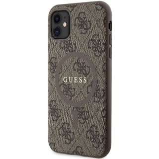 Etui iPhone 11 / XR Guess 4G Collection Leather Metal Logo MagSafe brązowe