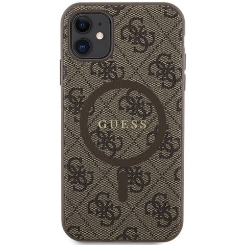 Etui iPhone 11 / XR Guess 4G Collection Leather Metal Logo MagSafe brązowe