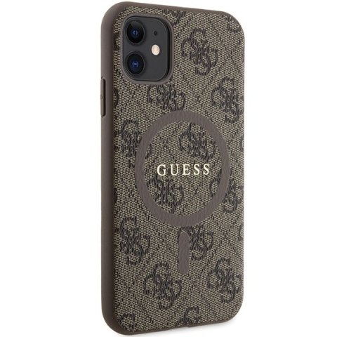 Etui iPhone 11 / XR Guess 4G Collection Leather Metal Logo MagSafe brązowe