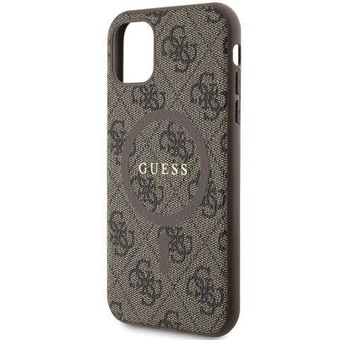 Etui iPhone 11 / XR Guess 4G Collection Leather Metal Logo MagSafe brązowe